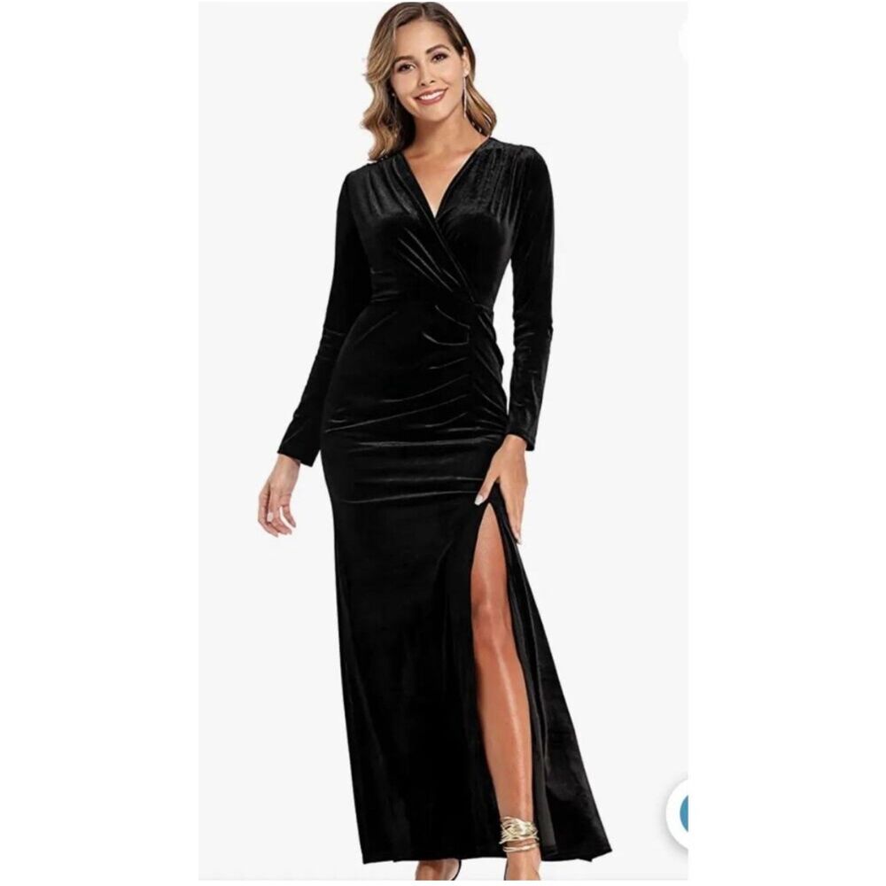 Ababalaya Black Velvet Babydoll Maxi Dress Womens Sz S Whimsigoth Witchy Goth